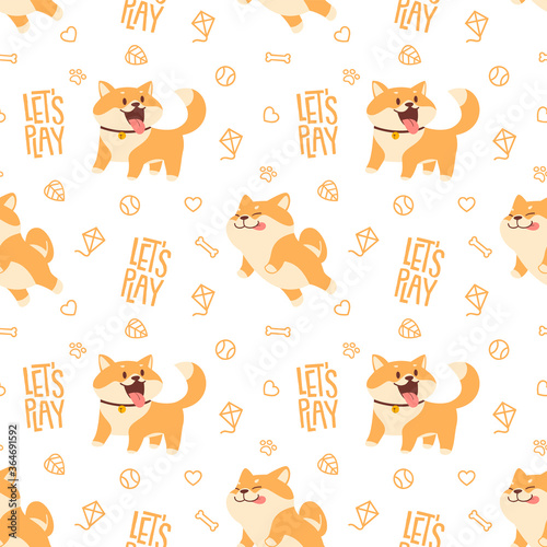 Cute shiba inu/corgi dogs playing seamless pattern design