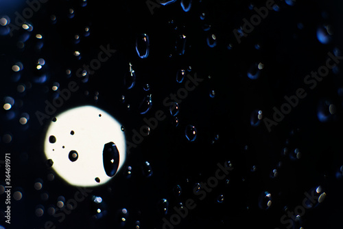 Texture of raindrops on glass at night