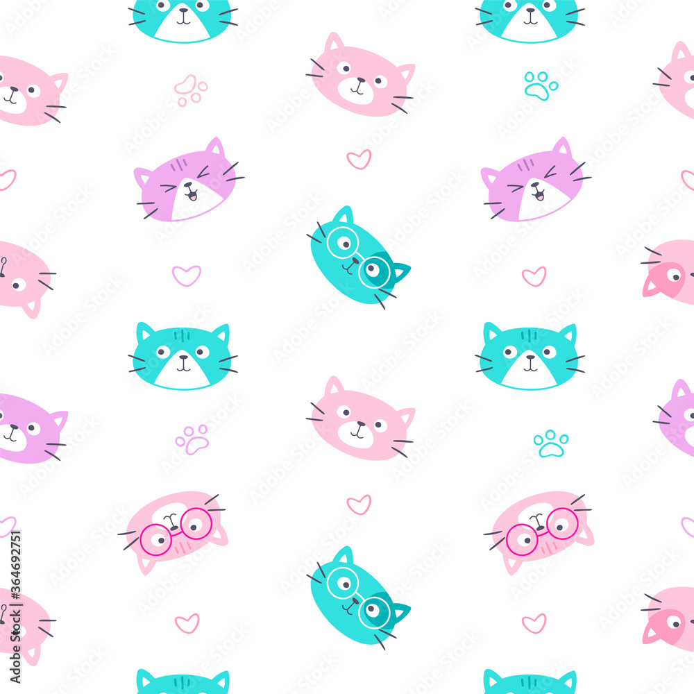 Cute colorfull cats seamless pattern print ready
