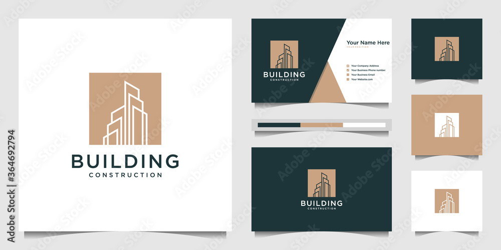 Fototapeta premium Building logo design with modern concept. city building construction abstract for logo design inspiration. logo design and business card Premium Vector