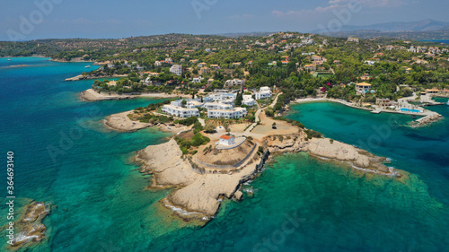 Aerial drone panoramic photo of famous seaside area of Agios Aimilianos resort area, Porto Heli, Argolida, Greece © aerial-drone