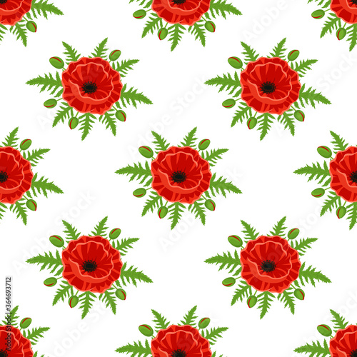 seamless pattern with poppies isolated on white