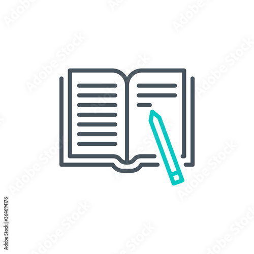 User's Manual book outline flat icon. Single high quality outline logo for web design or mobile app. Thin line sign design logo guide book. Black and blue icon pictogram isolated on white background © ASEF