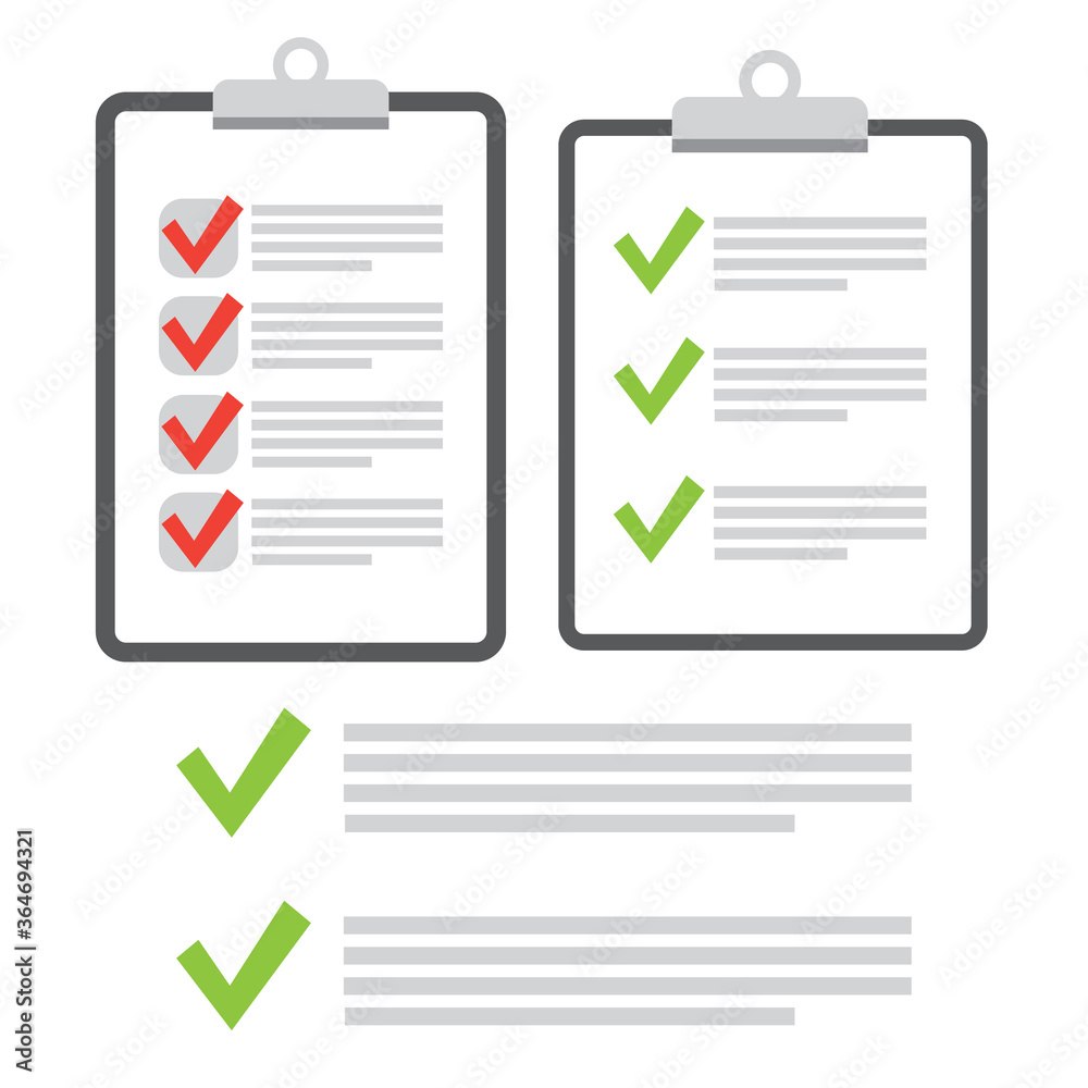 Clipboard checklist flat design. Check list vector. Clipboard and check marks. Clipboard checklist flat design. Check list vector. Clipboard and check marks.