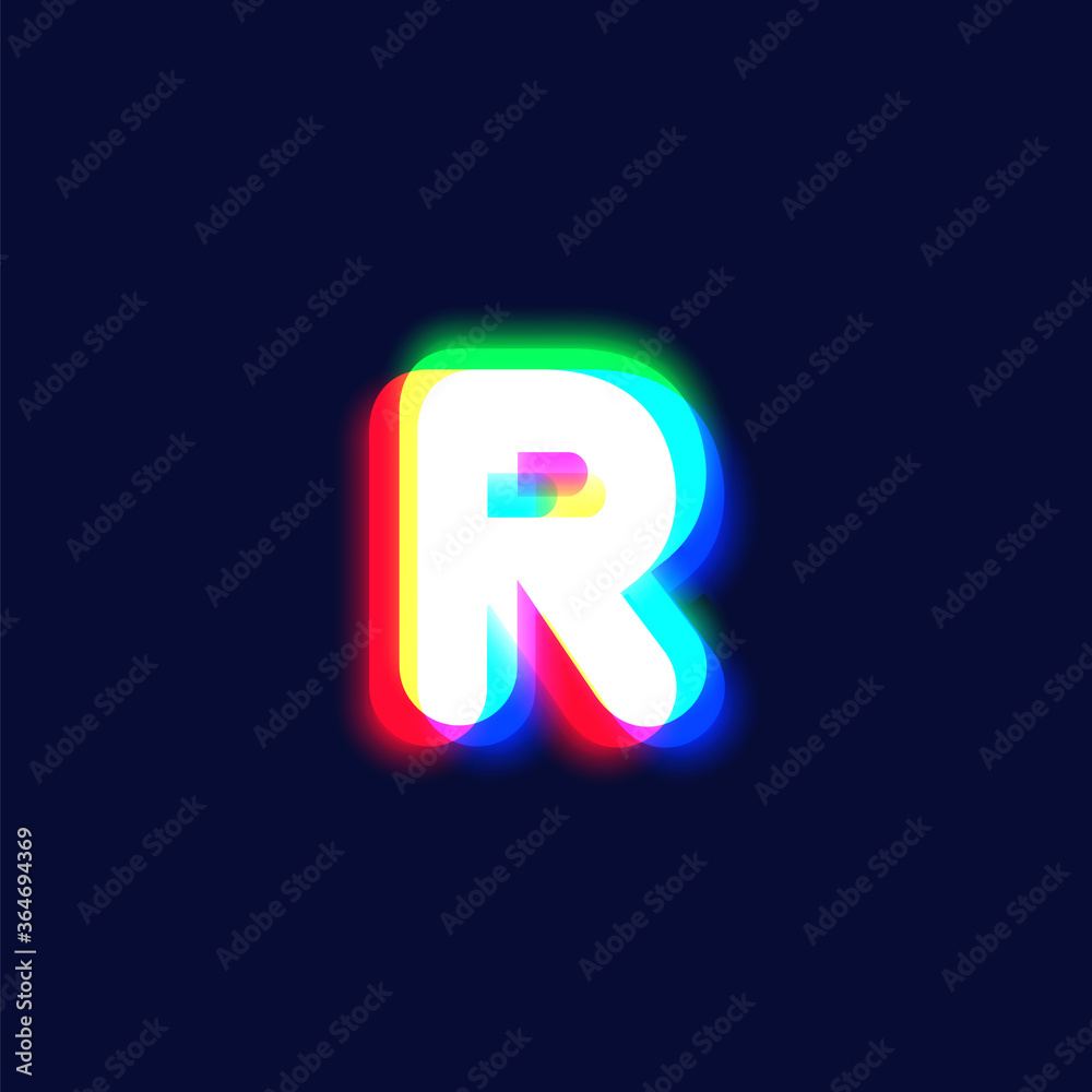 Realistic chromatic aberration character 'R' from a fontset, vector illustration Realistic chromatic aberration character 'R' from a fontset, vector illustration