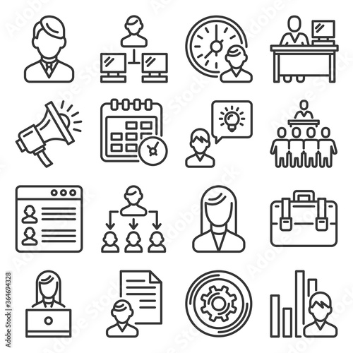 Business Administrator and Organization Icons Set. Line Style Vector