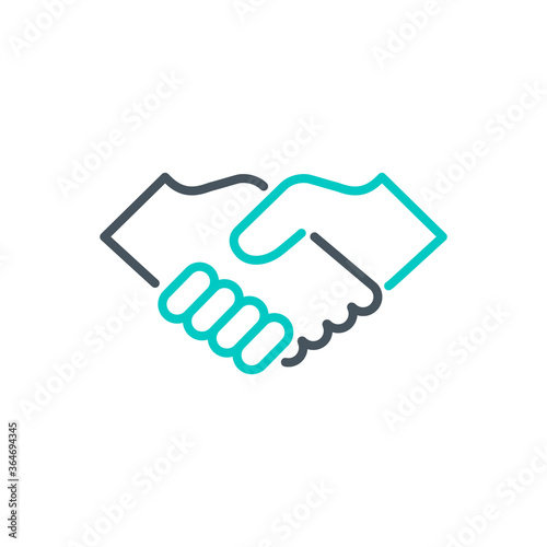 handshake outline flat icon. Single high quality outline logo agreement symbol for web design or mobile app. Thin line sign design logo deal. Black and blue icon pictogram isolated on white background