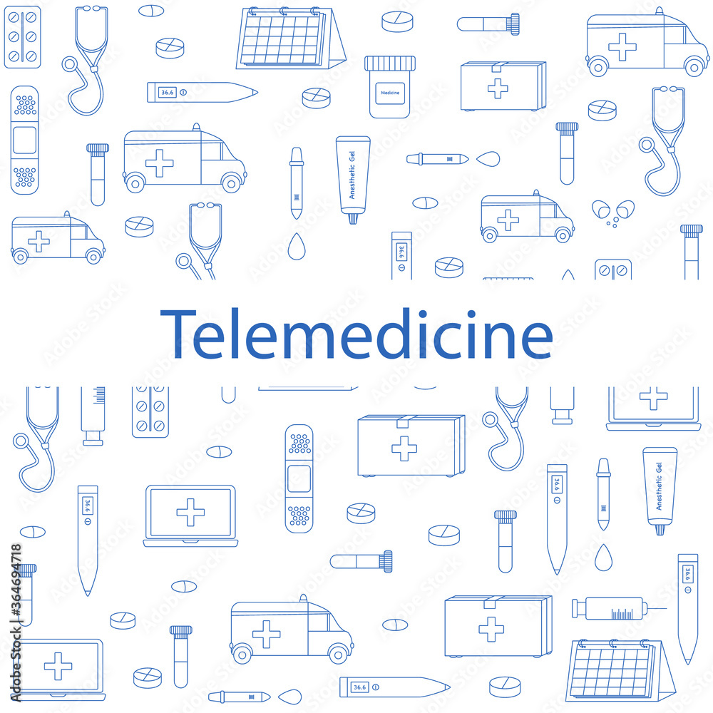 Vector pattern with repeated elements for telemedicine website background. Vector pattern with repeated elements for telemedicine website background.