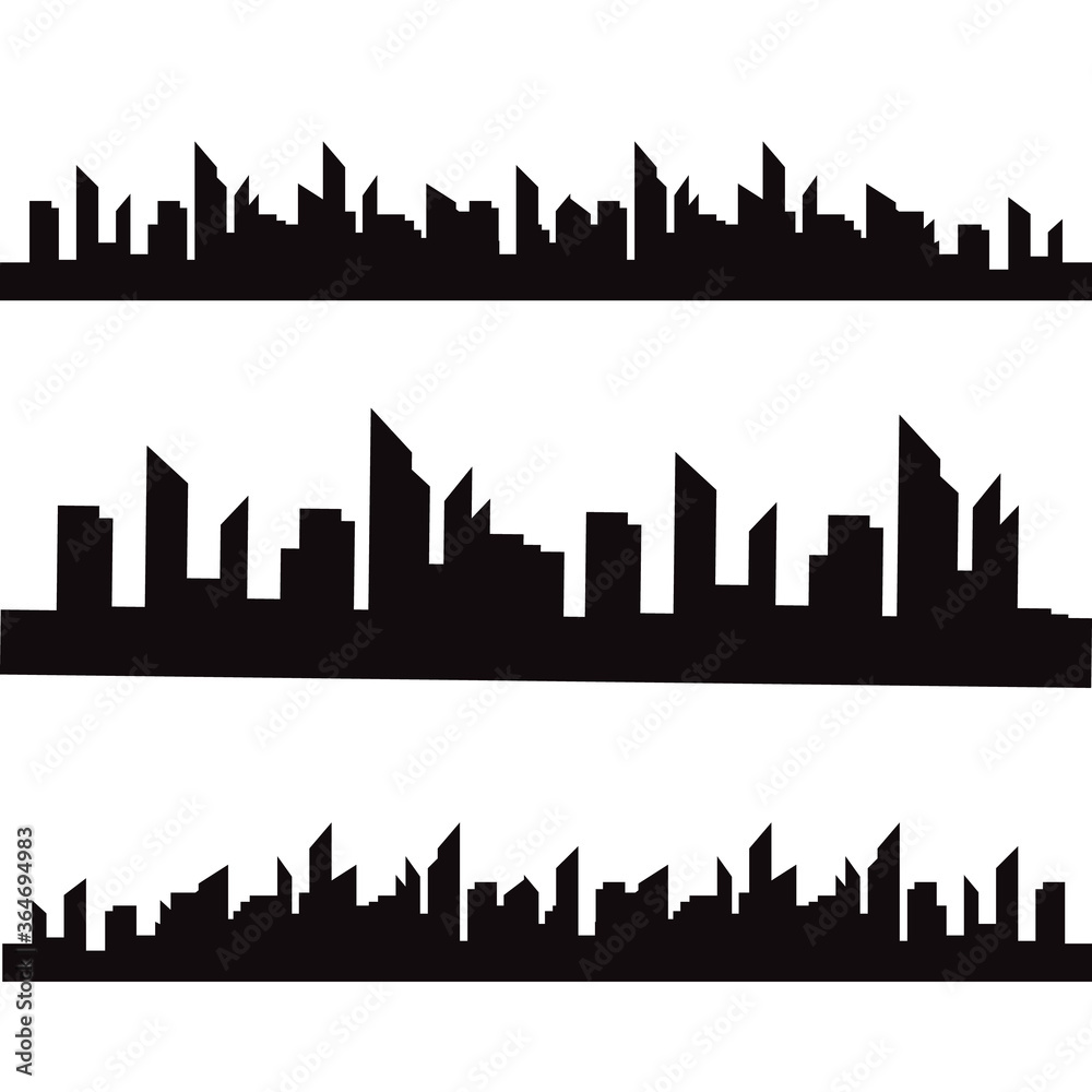 Vector isolated skylines silhouettes. City landscape template. Thin line City landscape