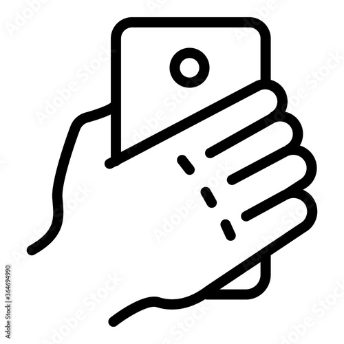 Smartphone hand selfie icon. Outline smartphone hand selfie vector icon for web design isolated on white background