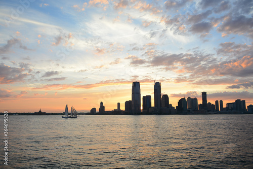 New York  USA - May 30  2019  Beautiful view to Brooklyn side from Battery Park in Lower Manhattan during sunset