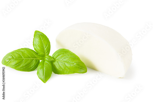Mozzarella cheese with basil isolated on white background