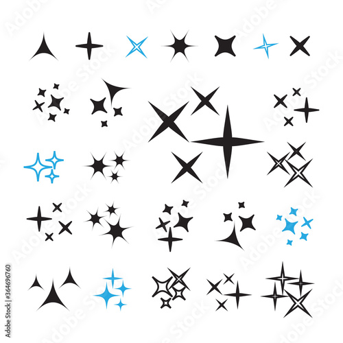 Sparkle lights stars set. Bright firework, decoration twinkle, shiny flash