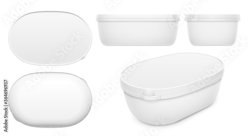 Vector oval container for ice cream, butter or margarine spread. Packaging template illustration.