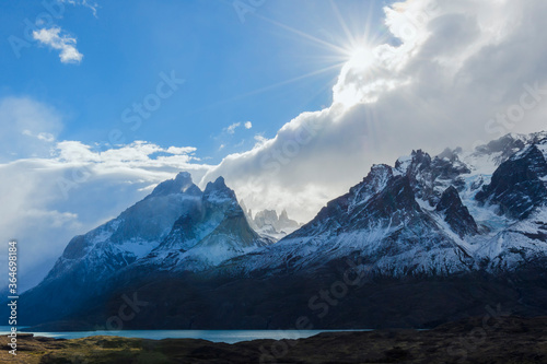 Cloud formations over Lago Nordenskjold, Torres del Paine National Park, Chilean Patagonia, Chile photo