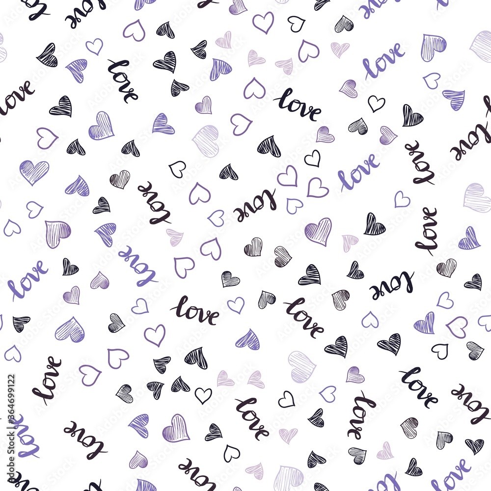 Light Purple vector seamless texture with words LOVE YOU, hearts. Colorful illustration with quote LOVE YOU, hearts. Texture for window blinds, curtains.