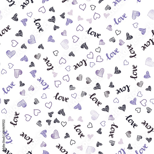 Light Purple vector seamless texture with words LOVE YOU  hearts. Colorful illustration with quote LOVE YOU  hearts. Texture for window blinds  curtains.