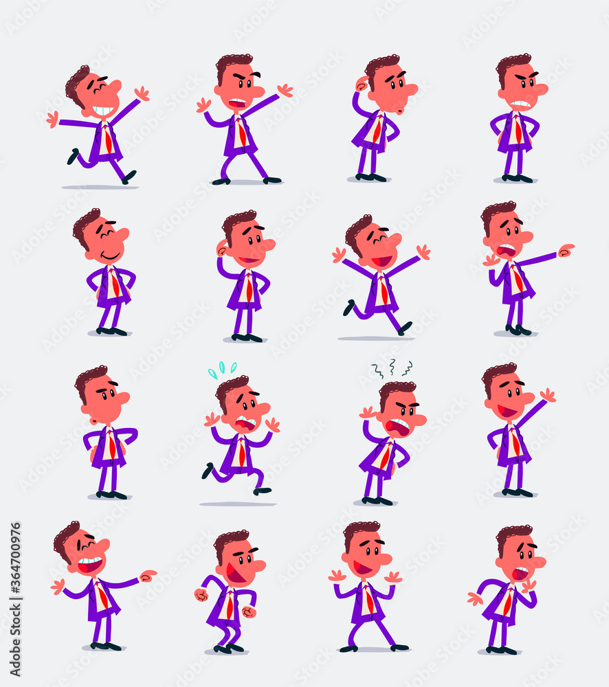 Cartoon character businessman in smart casual style. Set with different postures, attitudes and poses, doing different activities in isolated vector illustrations.
Cartoon character businessman in smart casual style. Set with different postures, attitudes and poses, doing different activities in isolated vector illustrations.