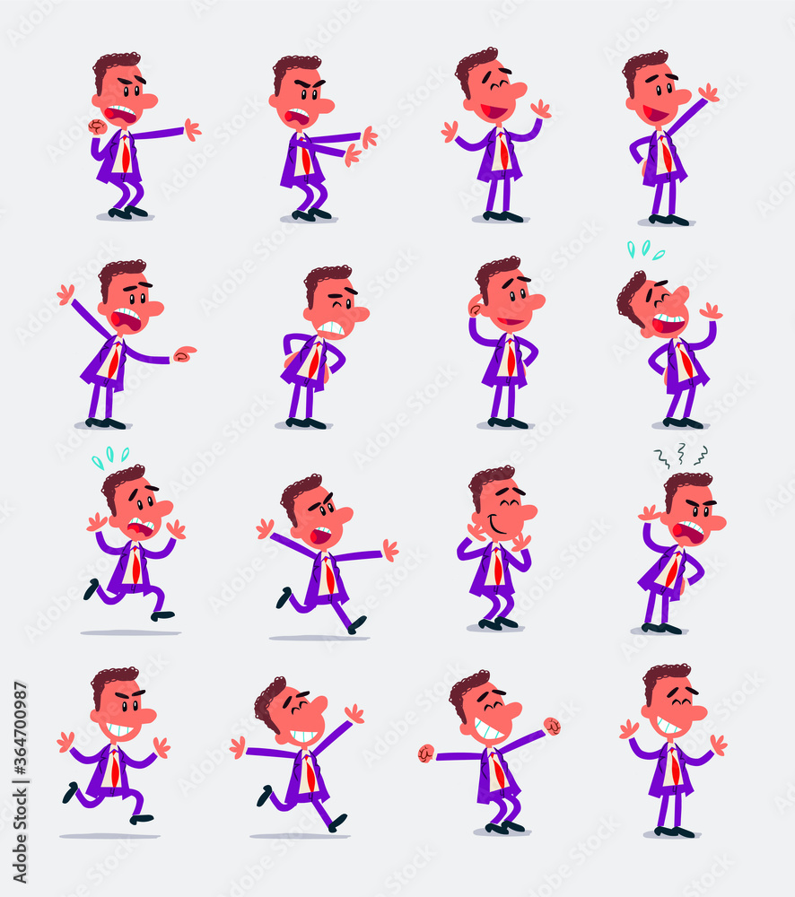 Cartoon character businessman in smart casual style. Set with different postures, attitudes and poses, doing different activities in isolated vector illustrations.
Cartoon character businessman in smart casual style. Set with different postures, attitudes and poses, doing different activities in isolated vector illustrations.