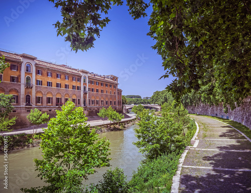 Rome Italy, fate bene fratelli hospital on Tiber river island, view from lungotevere de cenci