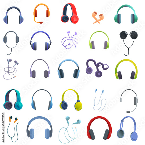 Headset icons set. Cartoon set of headset vector icons for web design