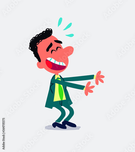 Businessman laughing a lot while showing something
