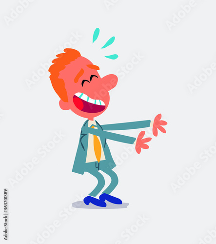 Businessman laughing a lot while showing something
