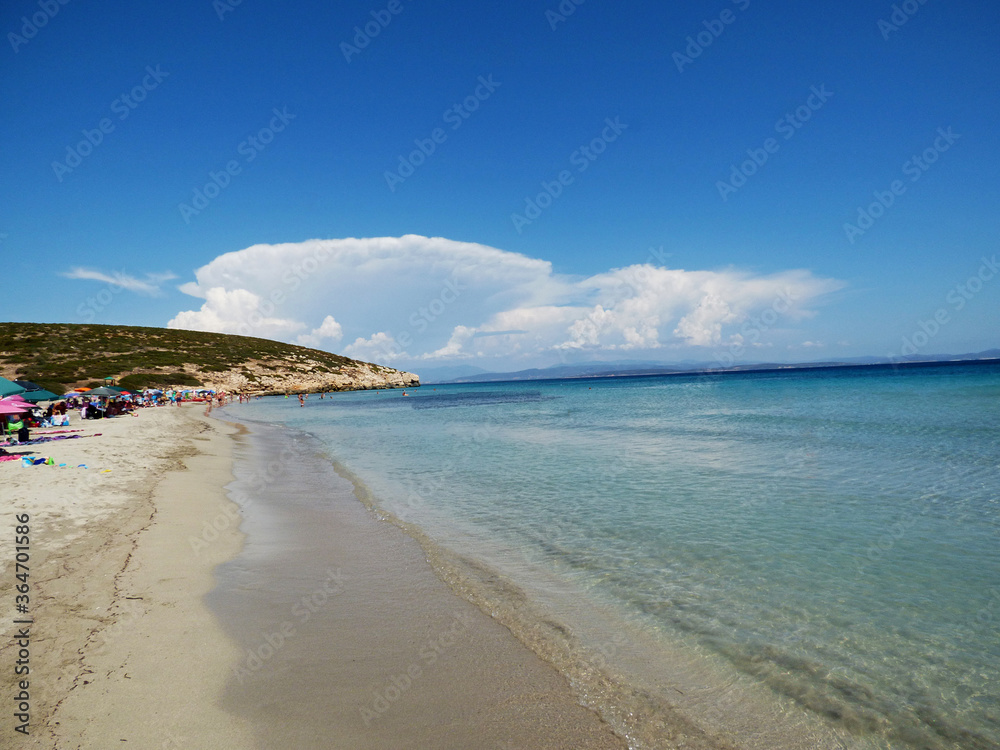Sardinia Sant Antioco, the Coaquaddus beach, crystal clear waters and blue skies.