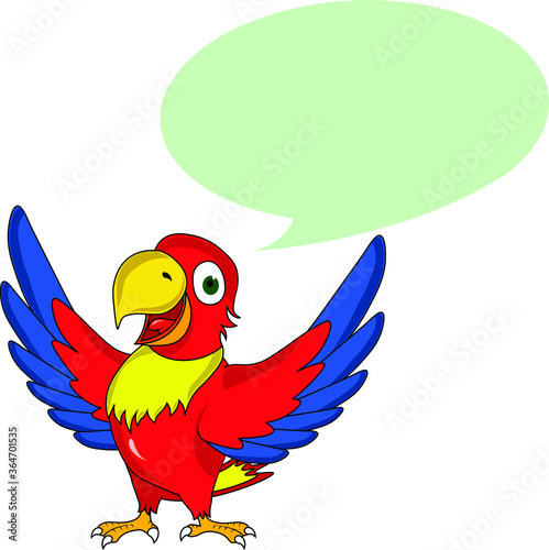 funny happy young smart colorful parrot talking with speech bubble © Cartoon-Designer