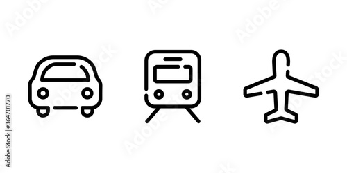 飛行機、車、電車のアイコンのセット／乗り物／交通機関／シルエット