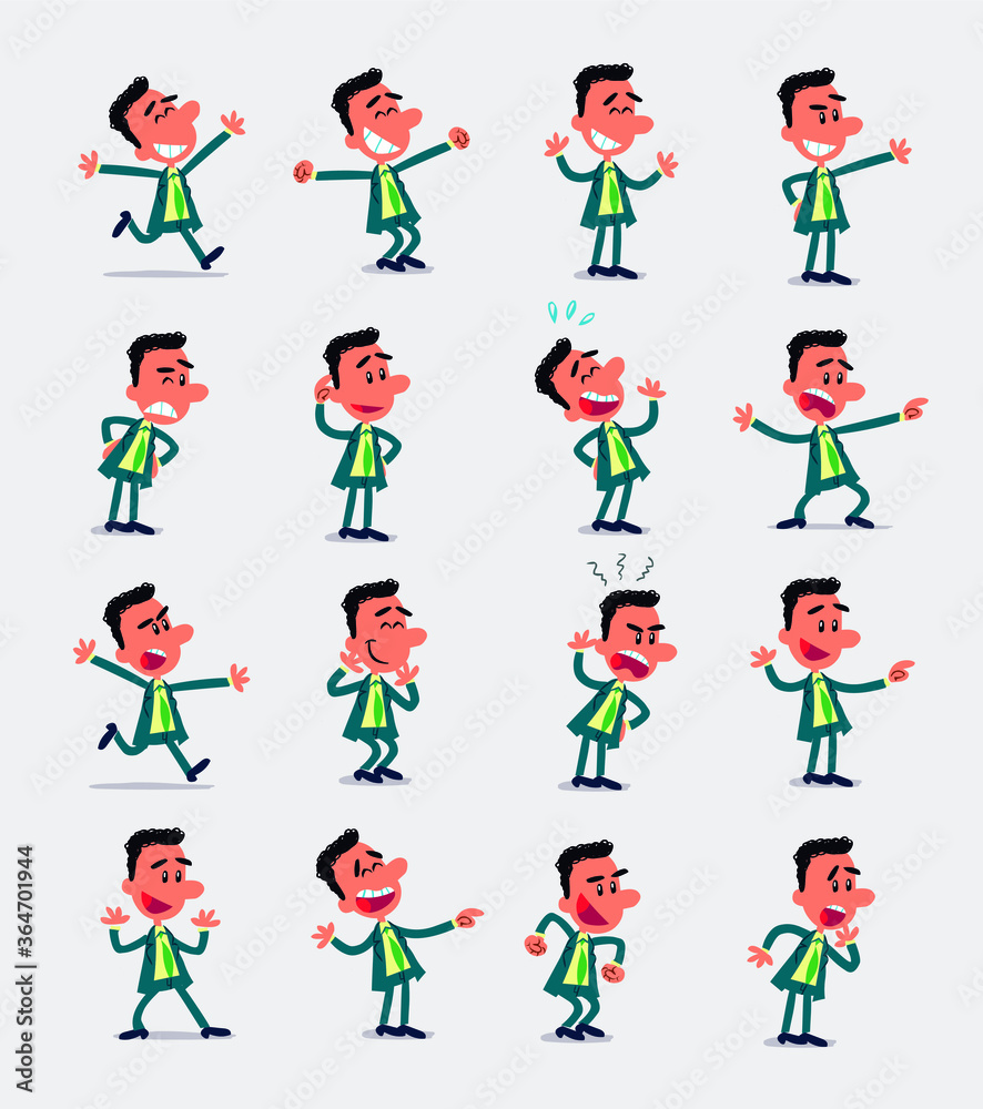 Cartoon character businessman in smart casual style. Set with different postures, attitudes and poses, doing different activities in isolated vector illustrations.
Cartoon character businessman in smart casual style. Set with different postures, attitudes and poses, doing different activities in isolated vector illustrations.