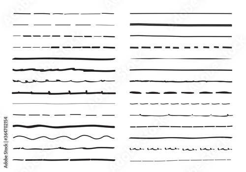 Black lines hand drawn vector set isolated on white background. Collection of doodle lines, hand drawn template. Black marker and grunge brush stroke lines, vector illustration