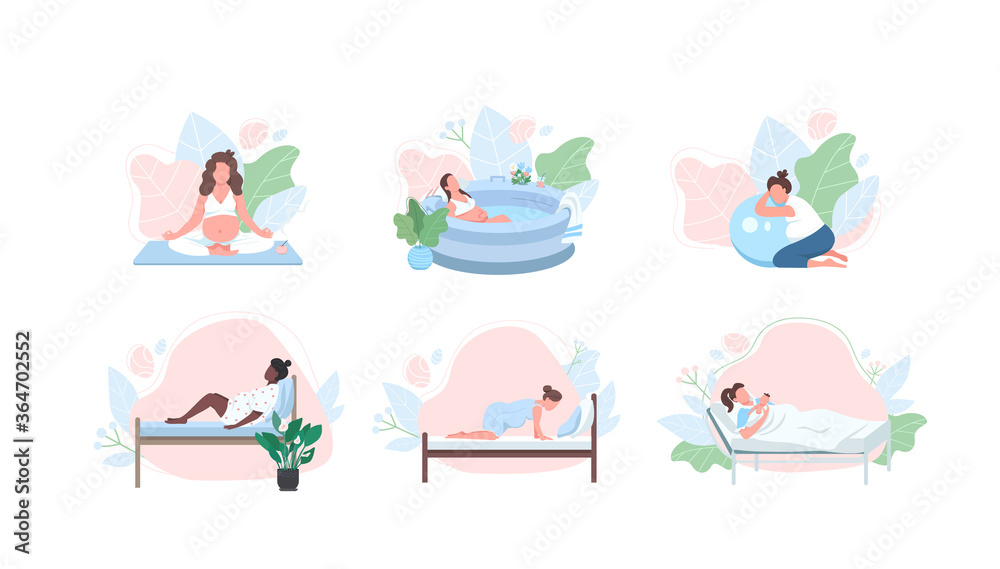 Obraz premium Pregnant woman flat color vector faceless character set