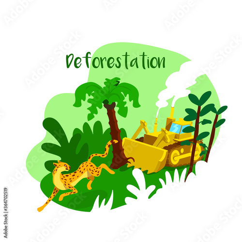 Cut trees 2D vector web banner, poster