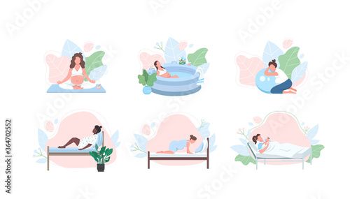 Pregnant woman flat color vector faceless character set