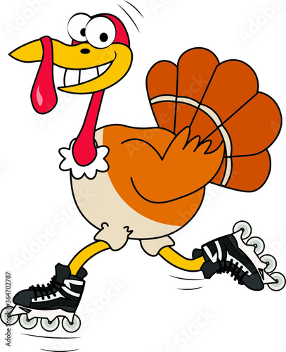 turkey roller skating running cock cartoon character