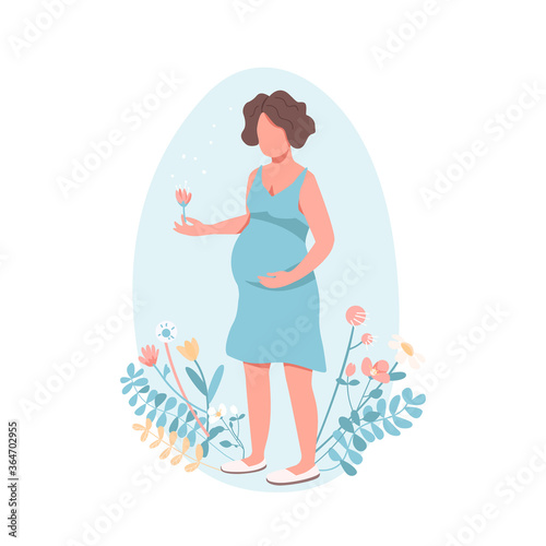 Happy pregnant woman flat color vector faceless character