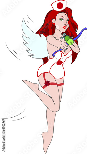 sexy cute nurse having wings syringe targeting