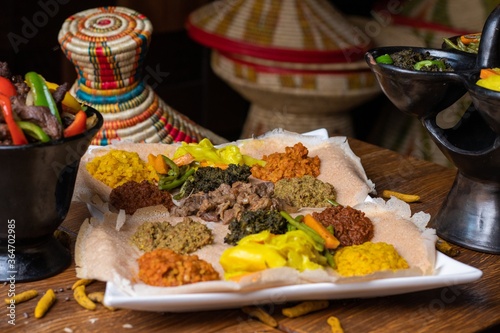 Ethiopian traditional, famous and  delicious Injera flatbread photo