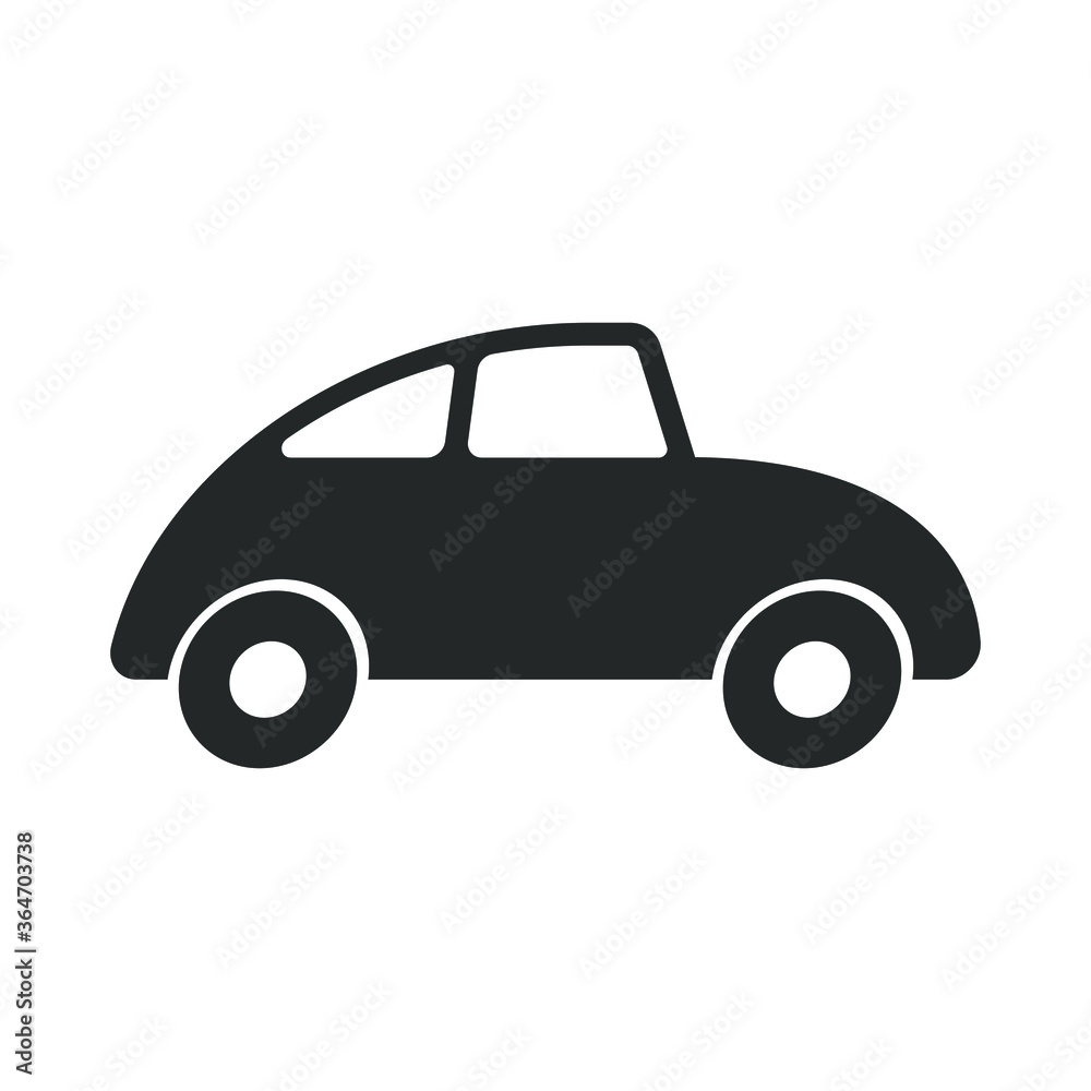 Car icon. Cute cartoon style automobile vector image. Comic transport logo. Funny vintage auto vehicle symbol sign. Black silhouette isolated on white background.