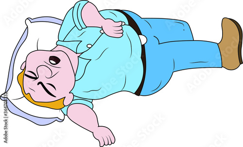illustration of fat man sleeping deeply on pillow