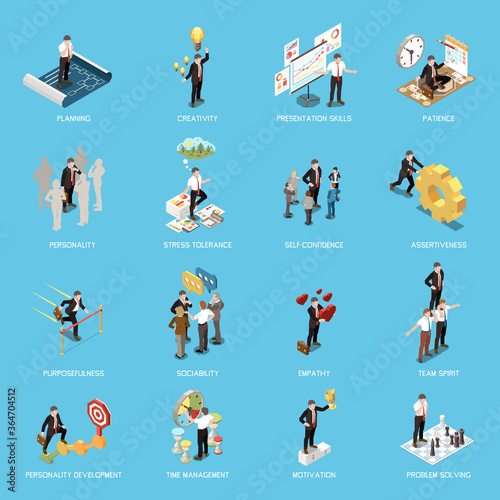 Soft Skills Isometric Concept Icon Set 