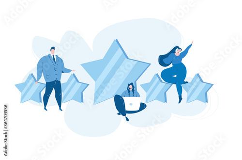 Customer reviews rating, 5 stars. Vector illustration for web banner, infographics, mobile. 