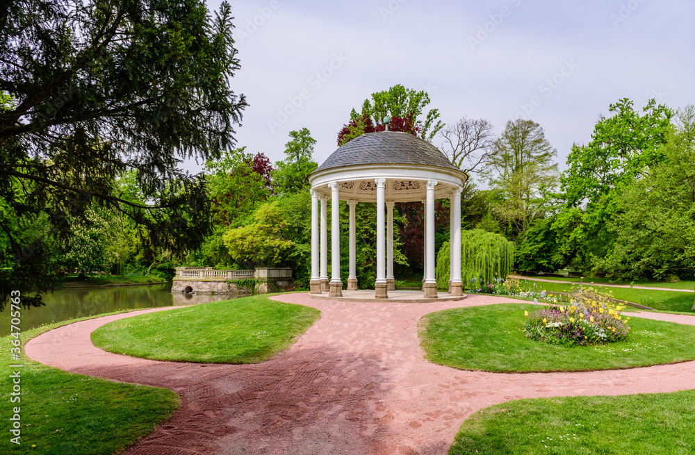 Beautiful gazebo with columns in l'orangerie park - city Park in Strasbourg, France Beautiful gazebo with columns in l'orangerie park - city Park in Strasbourg, France