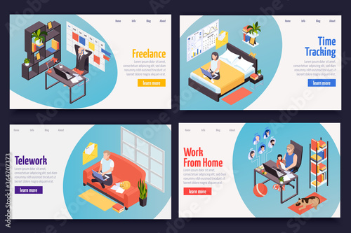 Remote Work Isometric Concept 