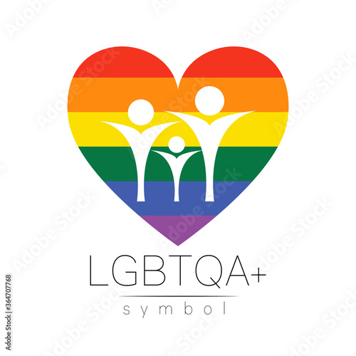 Vector LGBTQA family symbol. Pride flag background. Icon for gay, lesbian, bisexual, transsexual, queer and allies person. Can be use for sign activism, psychology or counseling. LGBT on white.