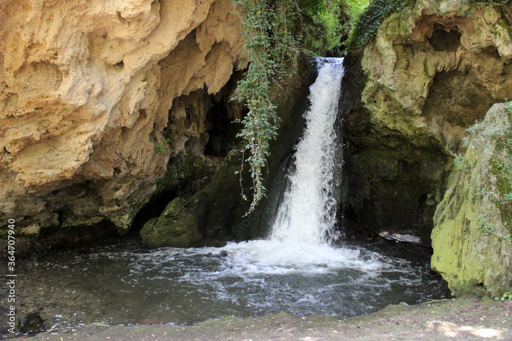 Small waterfall on the mountain. A waterfall near the town of Los Fayos (Zaragoza, Spain), called 