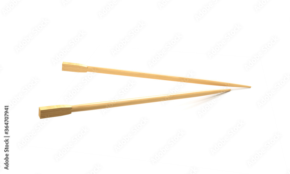 Luxury golden chopsticks isolated on white background. 3D render