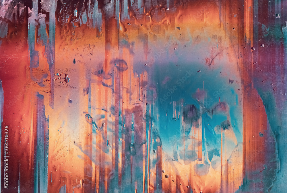 Colorful abstract background. Distressed texture. Rusty orange blue stains  water drops on aged surface. Photos | Adobe Stock