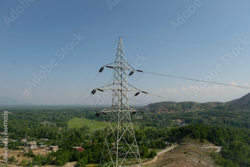 electricity transmission tower. transmission tower with transmission lines. High voltage power lines. photo